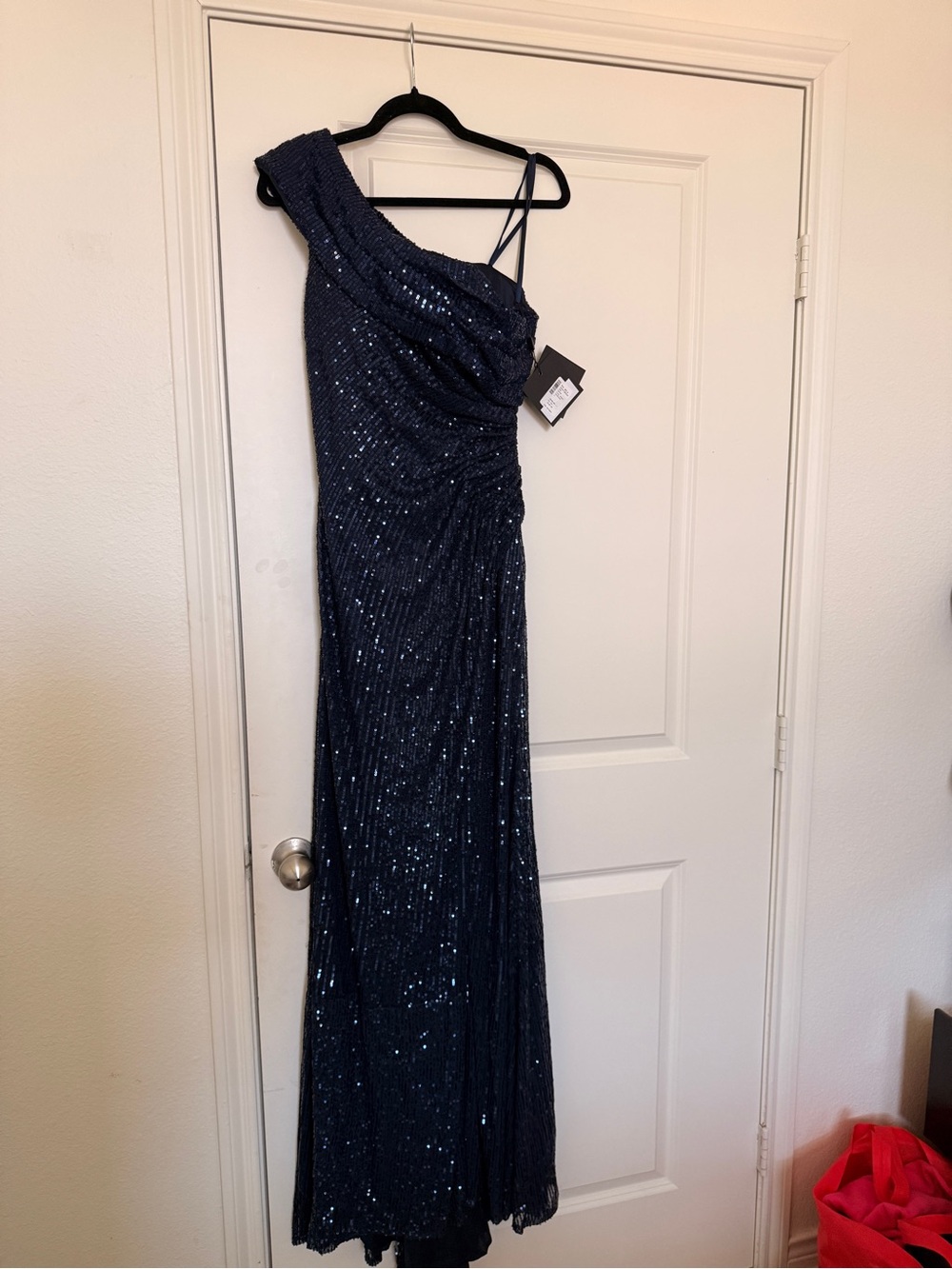 Mac Duggal Navy One-Shoulder Sequin Gown